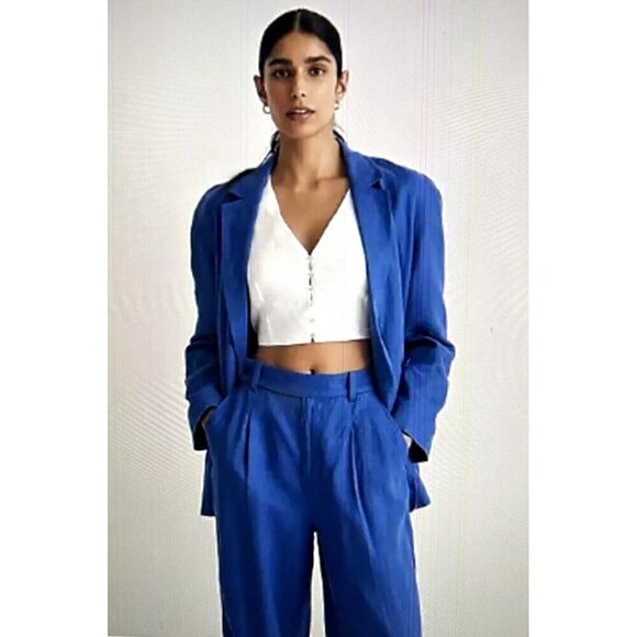 Madewell Womens Oversized Athens Linen Cross-over Blue Blazer Jacket Size XS - Picture 1 of 16